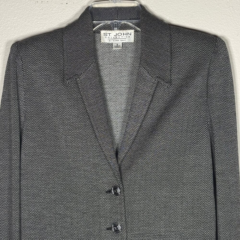 St. John Collection Marie Gray Black White 3-Piece Suit Jacket Skirt Pants
